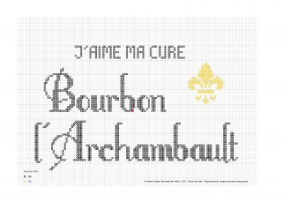 Point de croix – « J’aime ma cure à Bourbon »