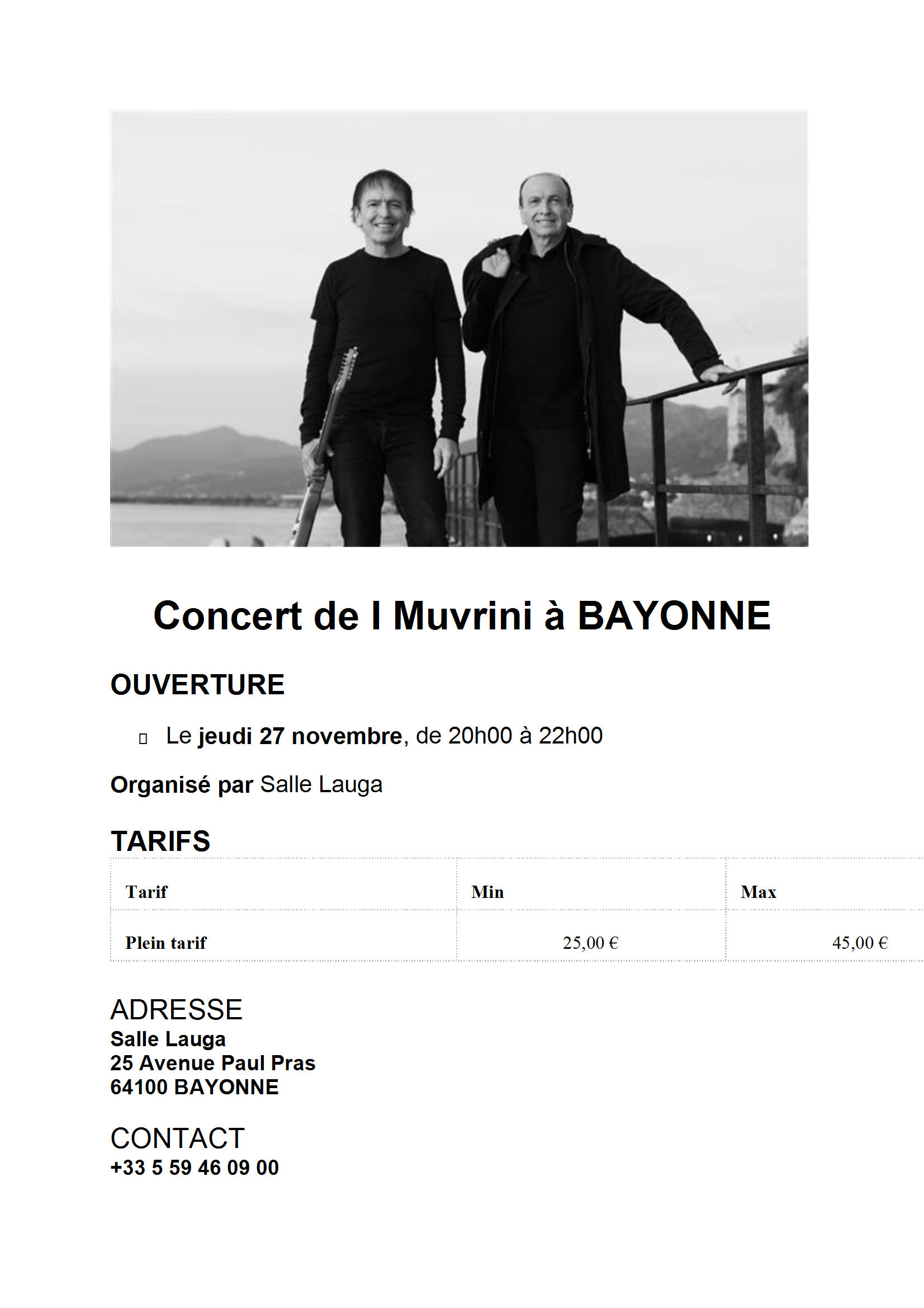 CONCERT DE I MUVRINI A BAYONNE