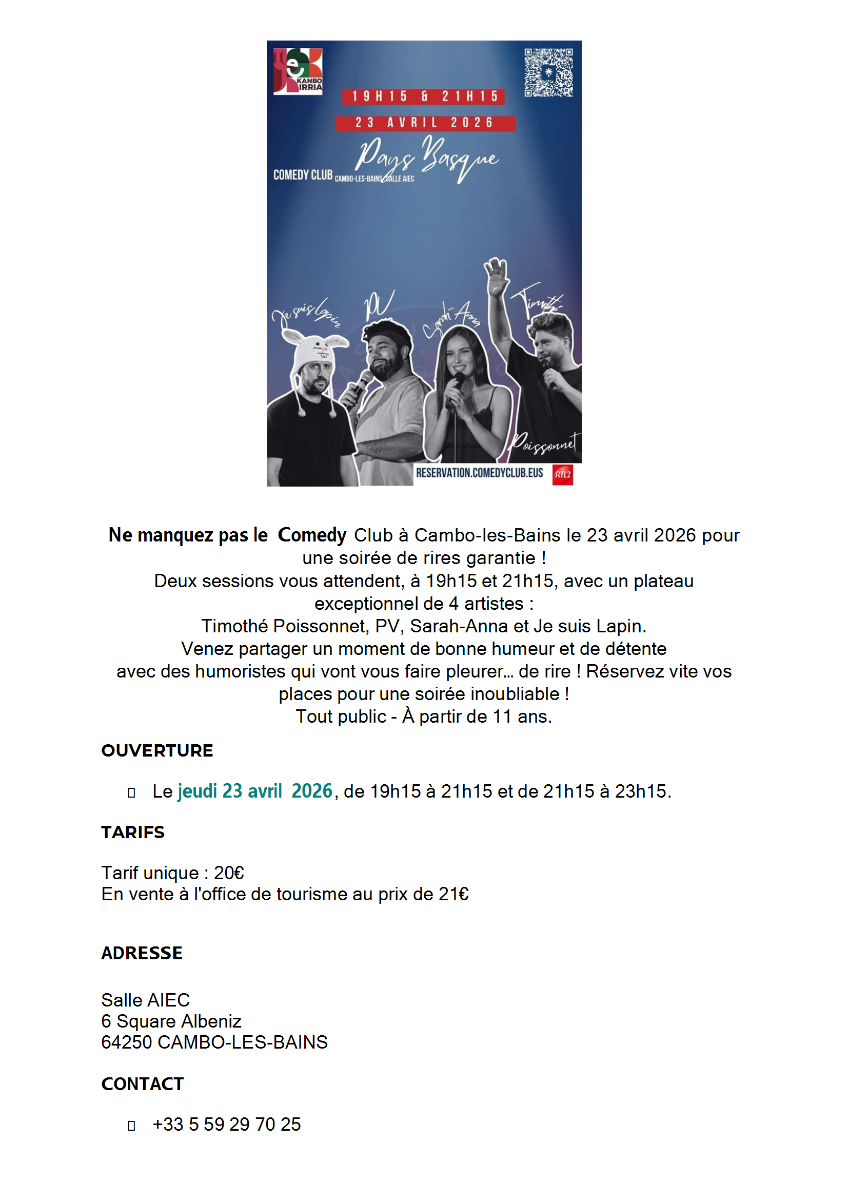 COMEDY CLUB A CAMBO LES BAINS