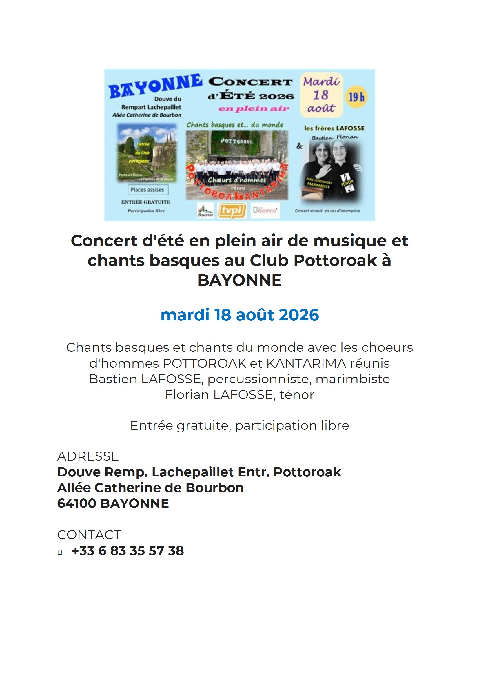 CONCERT D ETE A BAYONNE