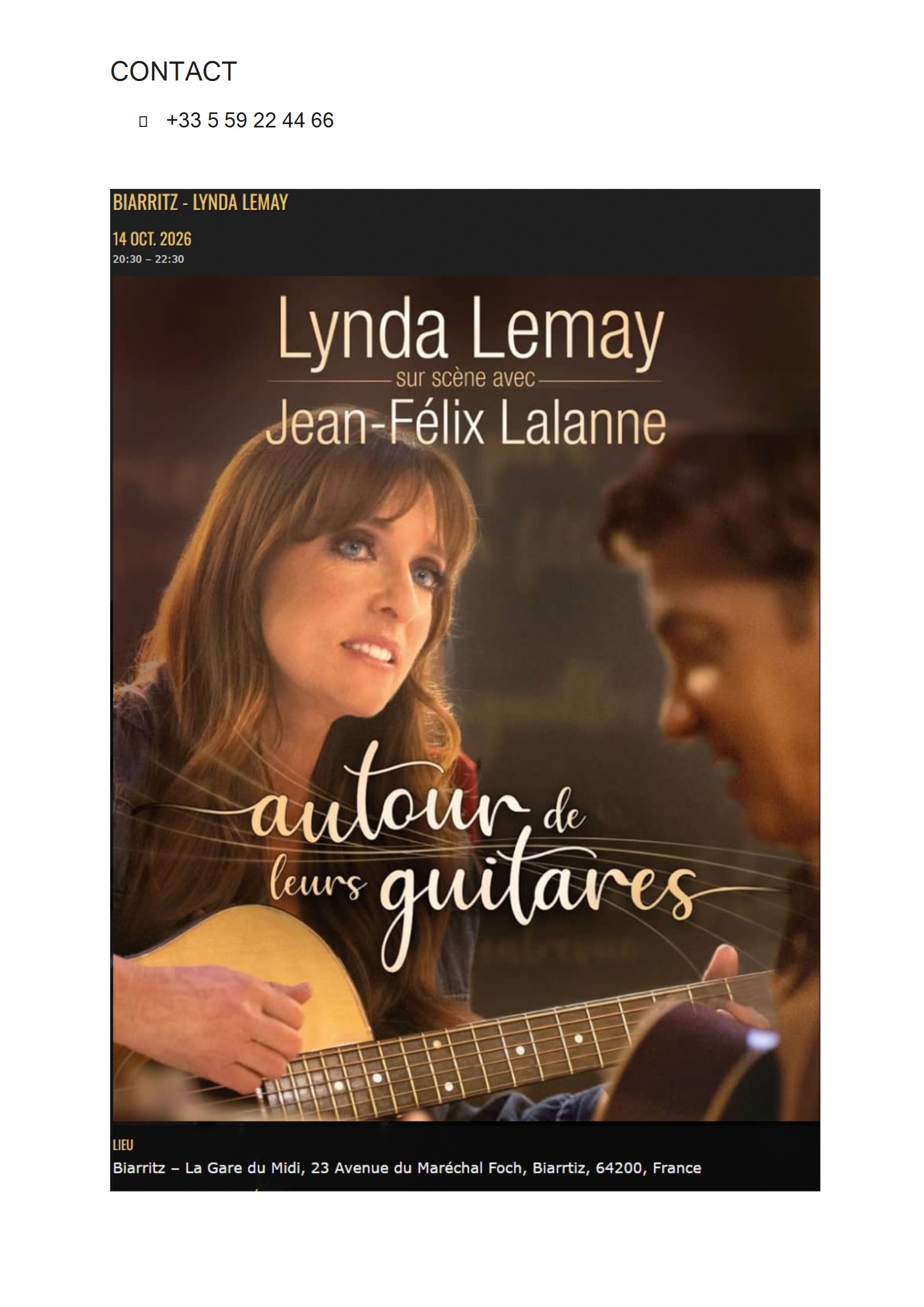CONCERT LYNDA LEMAY ET JEAN FELIX LALANNE